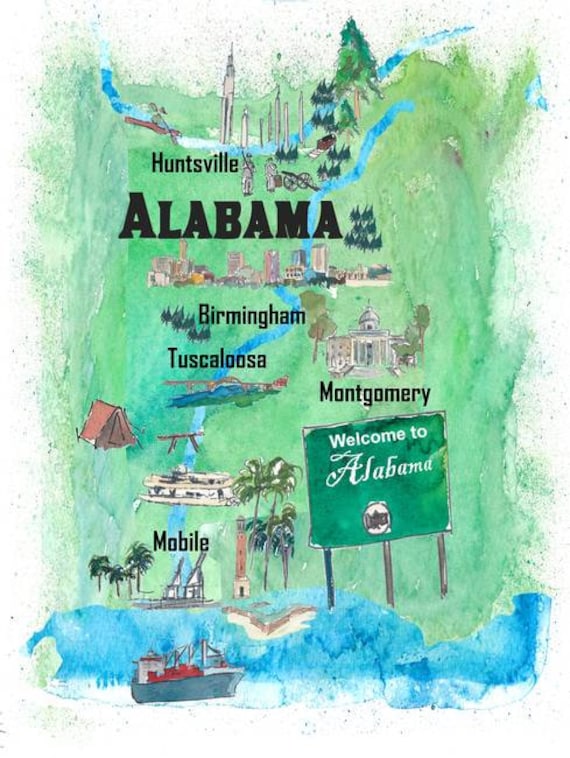 State Map Alabama Map Print Alabama Print City Map Gift Alabama Map Poster Alabama Poster Wall Art