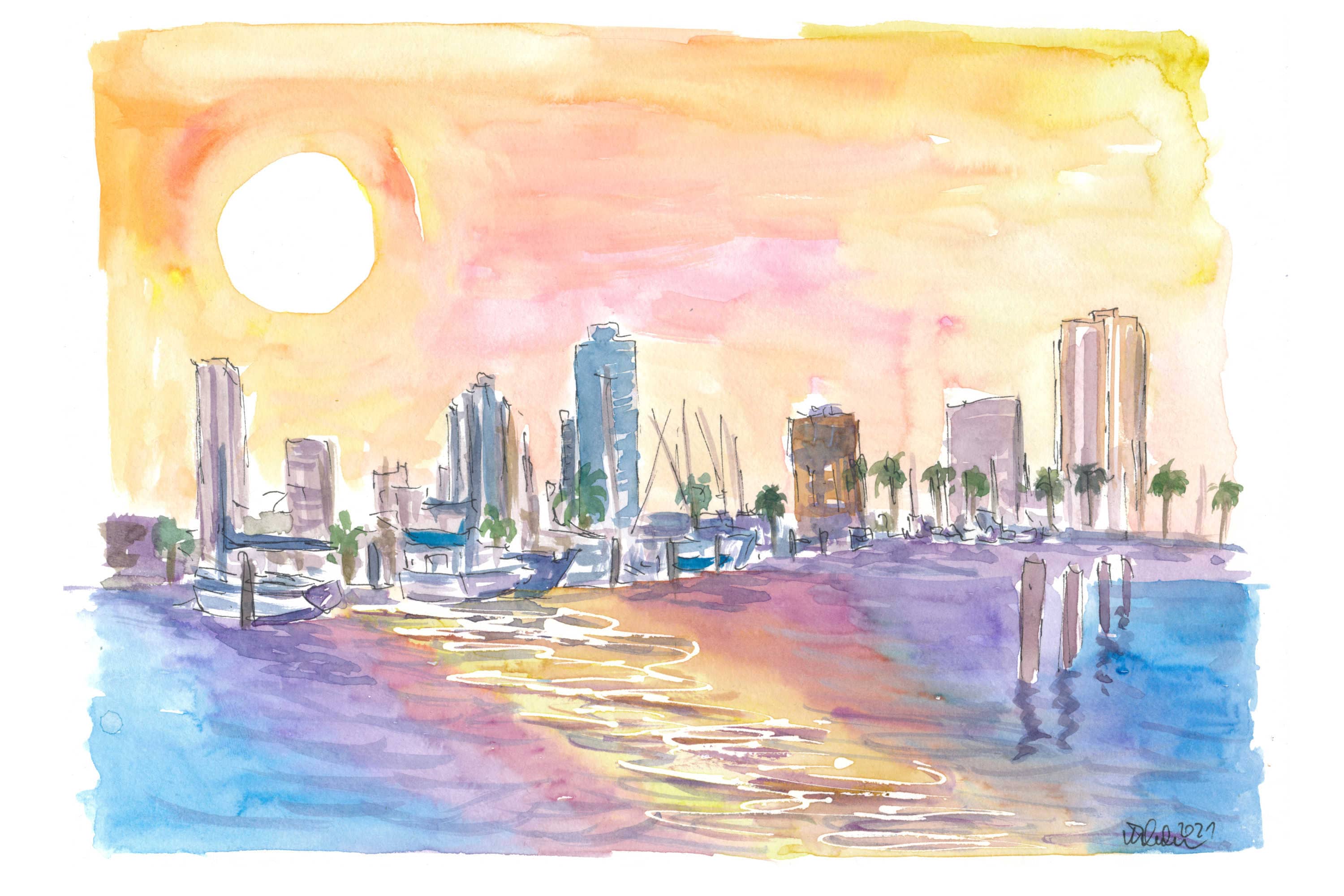 スプレーアート 風景画 船と夕日SSMキャンバス スプレーアート 風景画 船と夕日SSMキャンバス フロリダ州セント