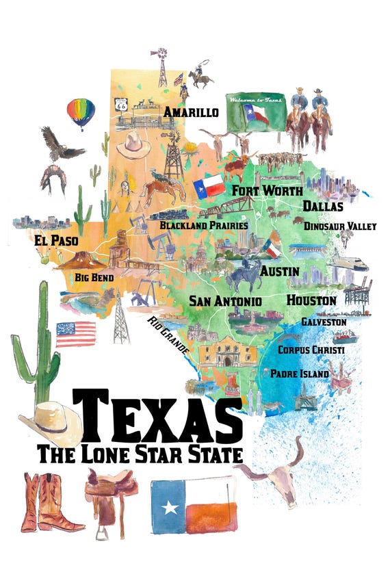 Cartoon Map Of Texas