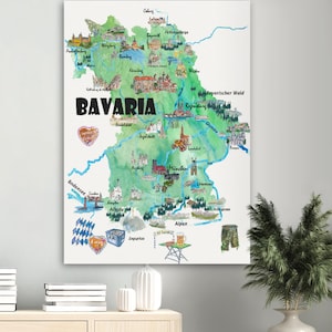 Mapa de carteles de viaje ilustrados de Baviera Alemania - Póster/lienzo impreso en bellas artes