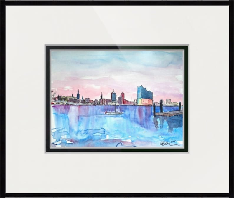 Hamburg Skyline with Elbe Philharmonic Hall at Dusk Painting & Fine Art Print image 8