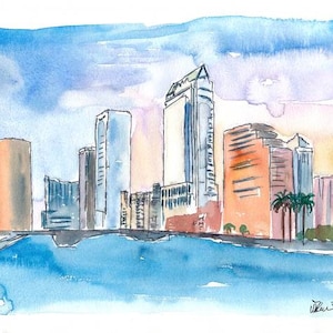 Austin Texas Skyline During Sunset - Limited Edition Fine Art Print - Original Painting available