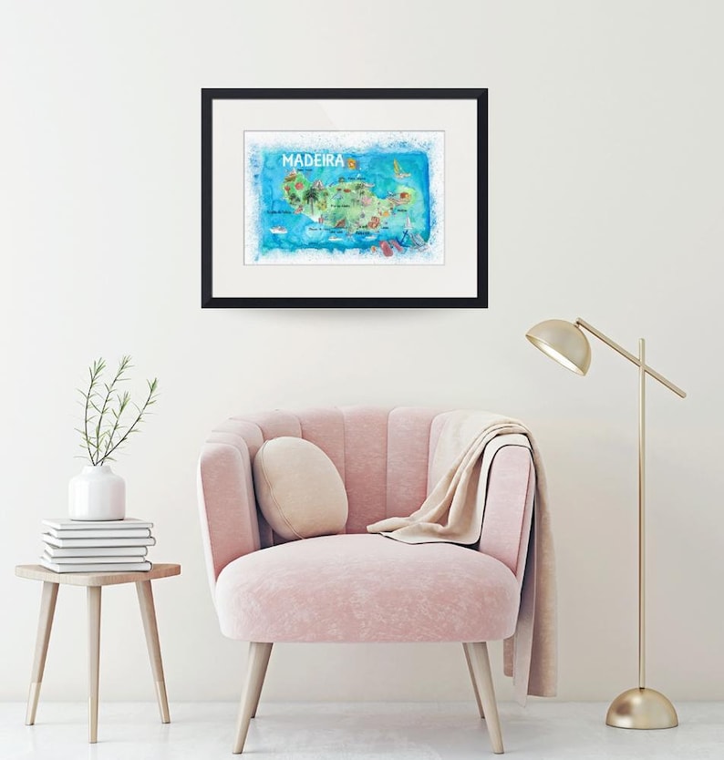 Madeira Portugal Island Illustrated Map with Landmarks and Highlights - Fine Art Print image 8