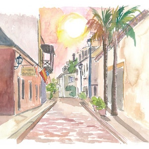 Sunny Street Scene in St. Augustine Florida USA - Limited Edition Fine Art Print - Original Painting available