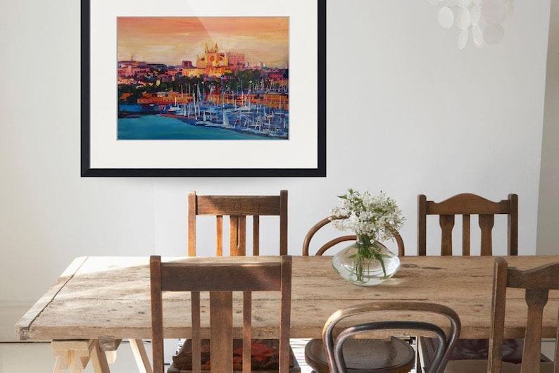 Spain Balearic Island Palma De Majorca With Harbour And Cathedral Limited Edition Fine Art Print Original Painting available image 5