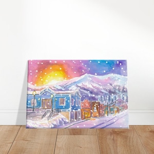Snowing in Breckenridge Colorado Nightly Winter Street Scene - Limited Edition Fine Art Print - Original Painting available