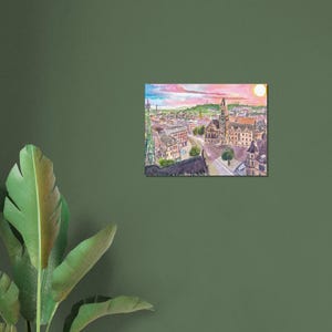 Saarbrücken Germany Cityview of Old Town Hall at Sunset - Limited Edition Fine Art Print - Original Painting available