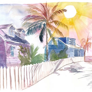 Abaco Cay on Bahamas Sunset with Island Dream Beach Home - Limitierte Edition Fine Art Print - Original Gemälde erhältlich