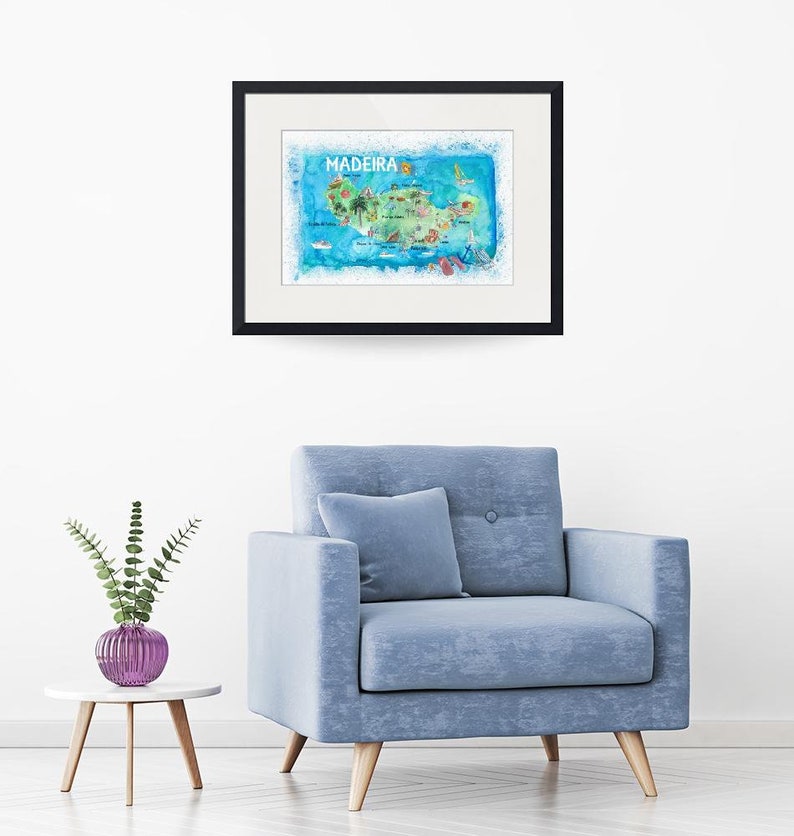Madeira Portugal Island Illustrated Map with Landmarks and Highlights - Fine Art Print image 5