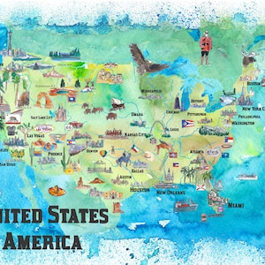 USA Continental States Illustrated Travel Poster Map