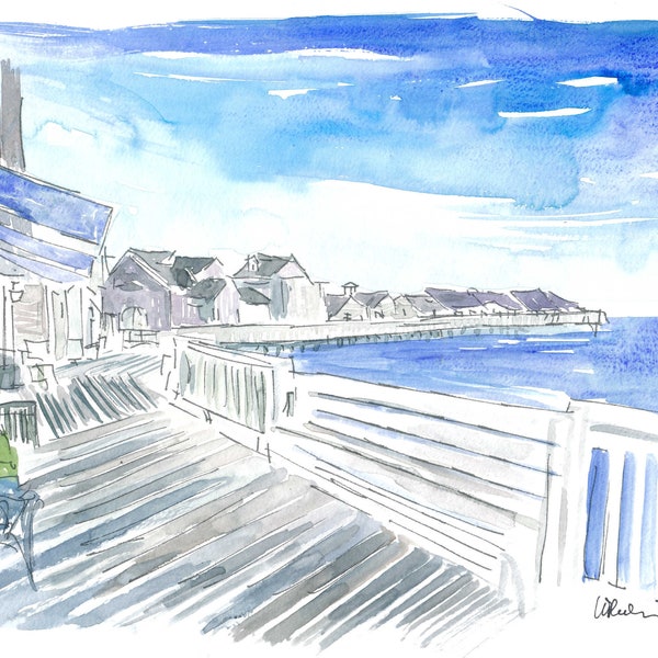 Outer Banks Currituck Sound Promenade Waterfront - Limited Edition Fine Art Print - Original Painting available