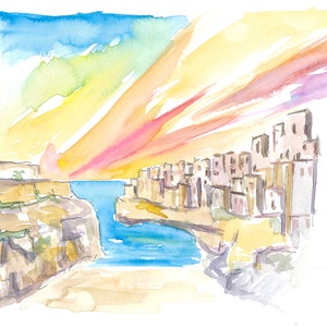 Polignano mañana maravillosa en el sur de Italia - Impresión de bellas artes de edición limitada - Pintura original disponible