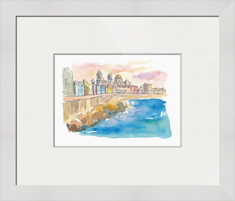 Limited Edition Fine Art Print Original Painting available Cadiz Costa De La Luz Waterfront