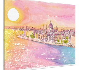 Budapest Hungary City View with Parliament and Danube - Limited Edition Fine Art Print - Original Painting available