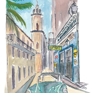 Havana Old Car Watercolor Print – Bodeguita del Medio, Cuba
