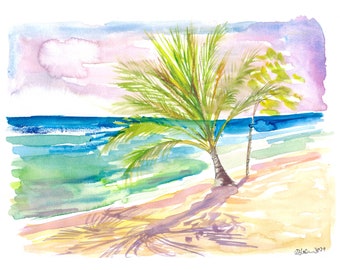 Sandy Beach in Barbados with Caribbean Vibes - Limited Edition Fine Art Print - Original Painting available