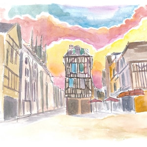 Troyes Magic Old Town Houses in France - Limited Edition Fine Art Print - Original Painting available