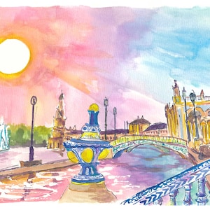 Seville Spain Unforgettable Moments at Plaza de Espana - Limited Edition Fine Art Print - Original Painting available
