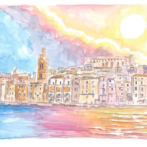 Gaeta Lazio Italy View from Mediterranean Sea - Limited Edition Fine Art Print - Original Painting available