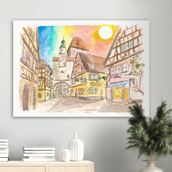 Romantisches Rothenburger Tauber Markusturm und Roderbogen - Limited Edition Fine Art Print - Original Gemälde erhältlich