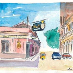 Havanna Cuba Bar Floridita Straßenszene - Original Gemälde & Kunstdruck