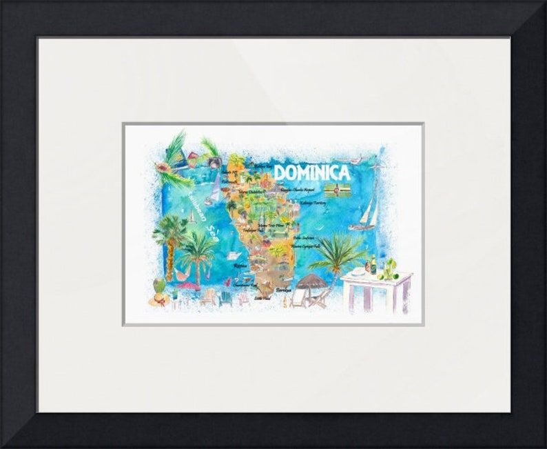 Dominica Antilles Illustrated Travel Map with Roads and Highlights image 9