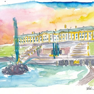 San Petersburgo Rusia Palacio Peterhof con fuente - Impresión de bellas artes de edición limitada - Pintura original disponible