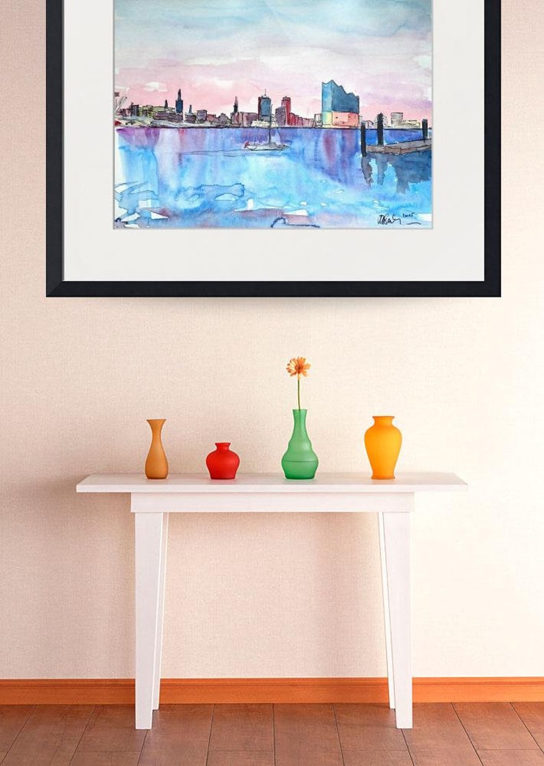 Hamburg Skyline with Elbe Philharmonic Hall at Dusk Painting & Fine Art Print image 3