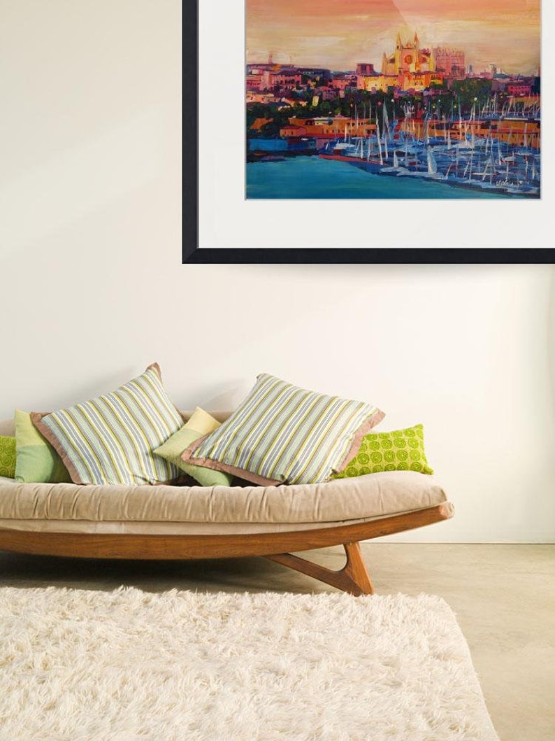 Spain Balearic Island Palma De Majorca With Harbour And Cathedral Limited Edition Fine Art Print Original Painting available image 3