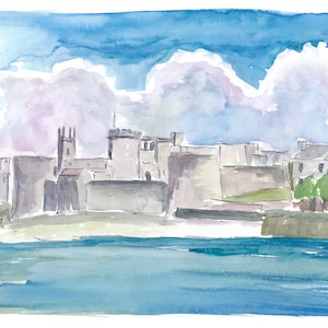 View Of Limerick Ireland with Shannon River and King Johns Castle - Limited Edition Fine Art Print - Original Painting available