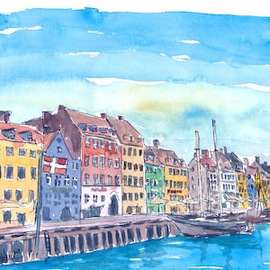 Copenhagen Nyhavn Waterfront Scene in Denmark Painting - Limited Edition Fine Art Print Available