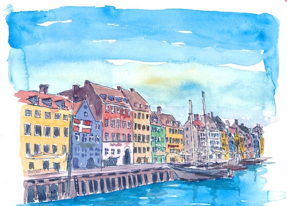 デンマークのコペンハーゲン・ニューハウン海岸の風景画 - 限定版