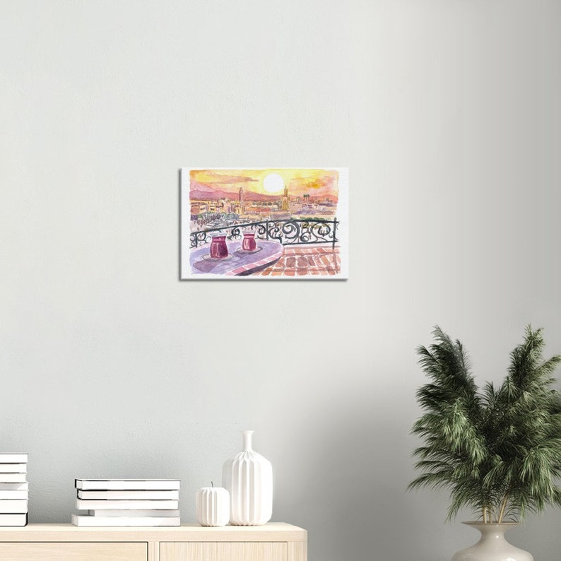 Amazing Marrakech Morocco Rooftop Romance with Tea and Fna Square - Limited Edition Fine Art Print - Original Painting available image 7