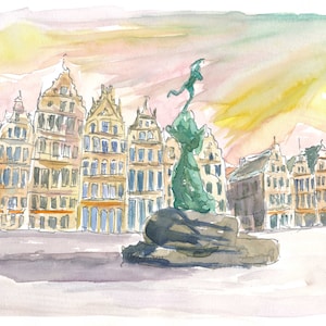 Grote Markt Antwerp Street Scene Afternoon - Limited Edition Fine Art Print - Original Painting available