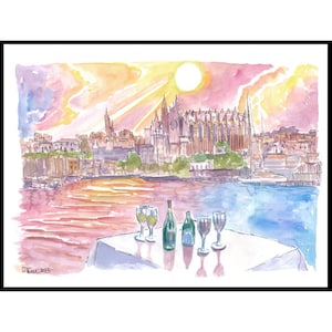 Dinner in Palma Majorca with Port, Wine and La Seu - Limited Edition Fine Art Print - Original Painting available
