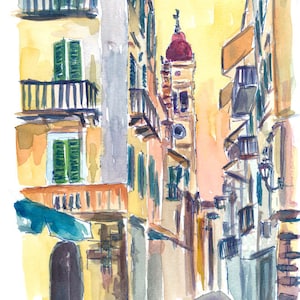 Meravigliose strade di Corfù in Grecia - Stampa fine art in edizione limitata - Pittura originale disponibile
