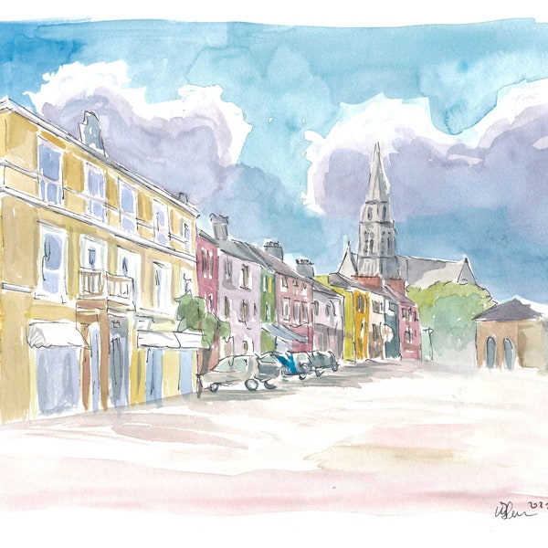 Clifden Connemara Street Scene In Ireland  - Limited Edition Fine Art Print - Original Painting available