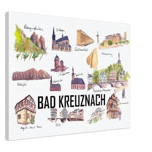 Illustrazioni di Bad Kreuznach Germania con programmi di viaggio, momenti salienti e ricordi - Stampa artistica