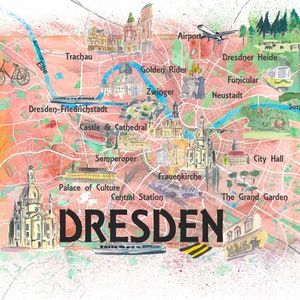 Dresden Sachsen Illustrierte Karte mit Hauptstraßen Sehenswürdigkeiten und Highlights