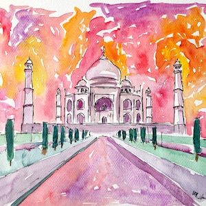 Taj Mahal - Corona colorida del palacio y amor - Fine Art Print Giclee - Original disponible