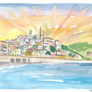 Cervo Liguria Italian Village by The Sea - Limited Edition Fine Art Print - Original Painting available