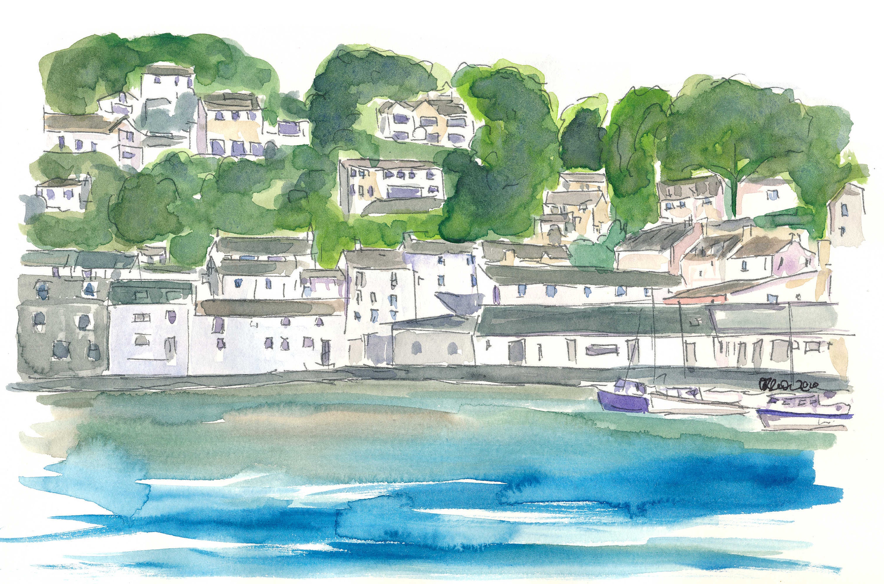 Small Remote Harbour In England - Limited Edition Fine Art Print - Original Painting available