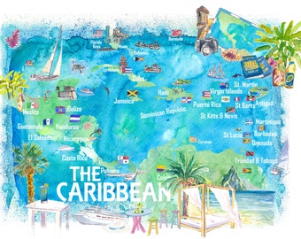 Caribbean Cruise Map Wall Art – Eastern & Western Caribbean Travel Memory Print
