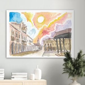 Cuenca Equateur Scène de rue historique avec soleil - Édition limitée Fine Art Print - Peinture originale disponible