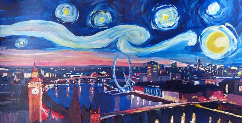 Starry Night in London Van Gogh Inspirations with Big Ben and London Eye image 1