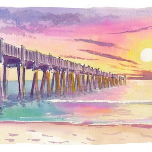 Sonnenuntergang am Nilpferd in Pensacola Beach Florida - Limitierter Fine Art Print - Originales Gemälde erhältlich