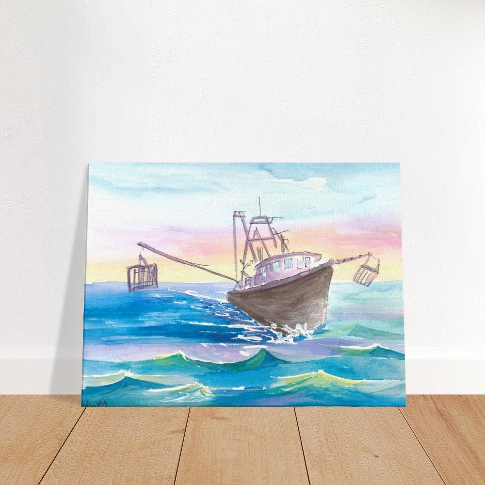 Tableau Sur Toile Bateau Crevettier De Sneads Ferry, NC - Tirage Giclee 8x12