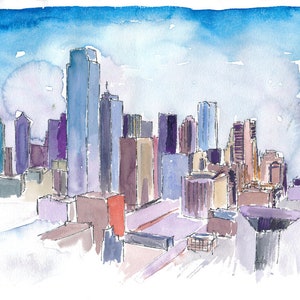 Dallas Texas USA Skyline Impressionistic Watercolor - Limited Edition Fine Art Print - Original Painting available