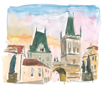 Prague Czech Republic Charles Bridge Scene - Limited Edition Fine Art Print - Original Painting available