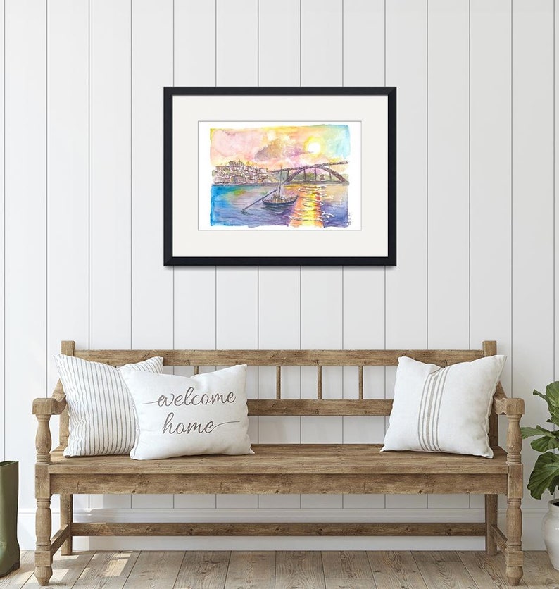 Porto Portugal Old City with Ponte Luís I and Sunset - Limited Edition Fine Art Print - Original Painting available image 7